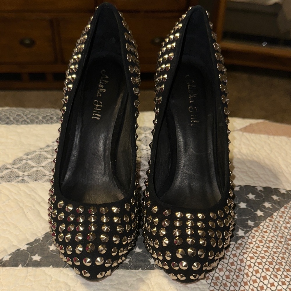 Alisha Hill Black and Silver Studded Heels